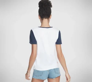 SKECHERS BOBS Apparel Run Walk V Neck Tee Shirt BRANCO Hot