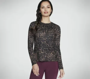 SKECHERS GO DRI Serene Cheetah Long Sleeve NATURAL / TAUPE New
