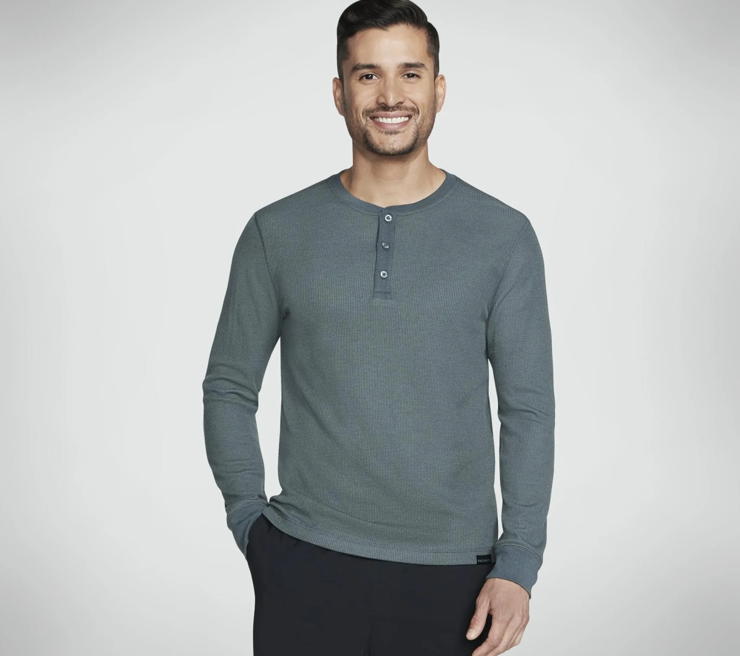 go_knit_waffle_henley_0.webp SKECHERS GO KNIT Waffle Henley VERDE / PRETO Discount