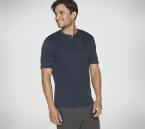 SKECHERS GOKNIT Pique Short Sleeve Henley NAVY Clearance