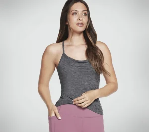 SKECHERS GOSTRETCH Diamond Brushed Shelf Bra Cami PRETO New