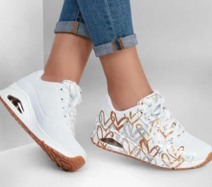 SKECHERS X JGoldcrown: Uno - Metallic Love BRANCO / DOURADO Clearance